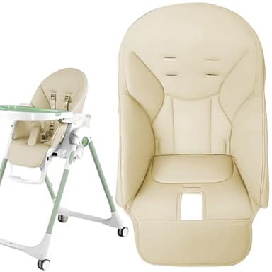 High Chair Cover Replacement Compatible with Pegs Perego Siesta Zero3, High Dinner Chair Seat Soft Cushion PU Leather, Beige