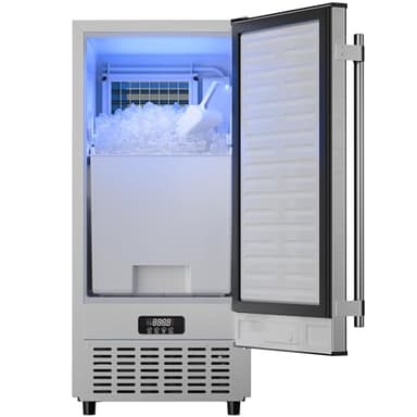 Coolake 15" Commercial Under Counter Ice Maker, 100Lbs/Day Outdoor Ice Maker with 30 Lbs Storage, Stainless Steel Gravity Drainage Freestanding Built-in Ice Machine for Home Bar Garage Kitchen