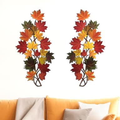 MorningRo 2 Pcs Metal Fall Leaf Wall Art 15.75 Inch Metal Vintage Fall Leaves Wall Decor Hanging Rustic Thanksgiving Room Decor for Autumn Thanksgiving Holiday Indoor Outdoor