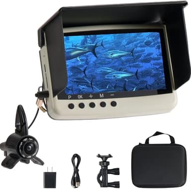 Jiisquilyx Underwater Camera & Fish Finder: 5.5 Inch OLED 1080P Waterproof Ice Fishing Camera with Monitor｜Portable Fish Finders for Ice/Lake Fishing｜Depth Finder for Boat/Kayak & Murky Under Water
