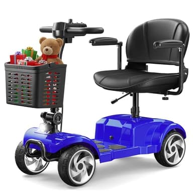 4 Wheel Electric Mobility Scooter for Adults and Seniors, 20 Miles Range Foldable Electric Scooter, Compact Heavy Duty Mobile for Travel with 300 lb Capacity, Powered Electric Wheelchair, Blue