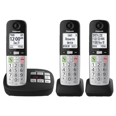Panasonic Cordless Phone, Easy to Use with Large Display & Big Buttons, Flashing Favorites Key, Flashlight, Call Block, Volume Boost, Talking Caller ID, House Phones, 3 Handsets - KX-TGU433B