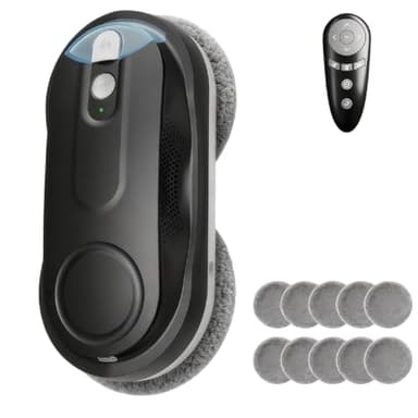 KKI Window Cleaning Robot, Automatic Window Cleaner Robot, Dual Spray, Max 3200Pa, AI Path Planning & Edge Detection, Remote Control for High-Rise Windows, Glass,Door,10xCloths, X3 (Black)