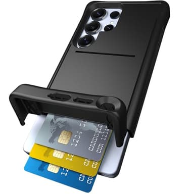 Scooch for Samsung Galaxy S25 Ultra Case with Card Holder, Wingmate Wallet Case with Hidden Card Slot and RFID Protection, Holds up to 4 Cards, 10-Foot Drop Protection, Black