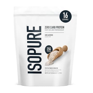Isopure Zero Carb 100% Pure Whey Isolate Protein Powder, Gluten Free, with Vitamins, Unflavored, 25g Protein Per Serving, 1 Lb, 16 Servings (Packaging May Vary)
