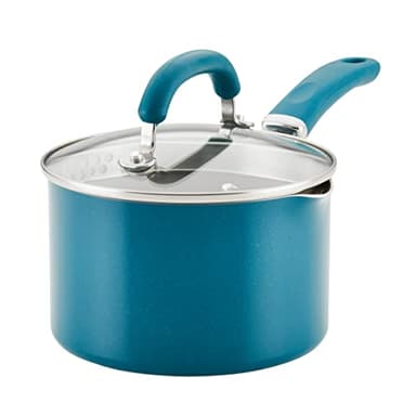 Rachael Ray Create Delicious Nonstick Induction Saucepan with Straining Lid, 2 Quart, Teal Shimmer