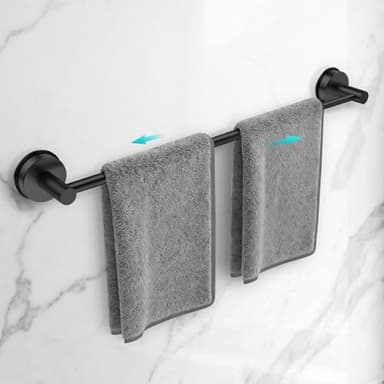 Adjustable Suction Cup Towel Bar for Bathroom Wall,14.6Inch~24 Inch Towel Racks for Bathroom,Stainless Steel Bath Towel Holder for Shower(Matte Black)