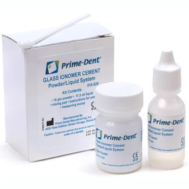 Prime Dental 010-020 Glass Ionomer Multi-Purpose Cement Kit Powder & Liquid