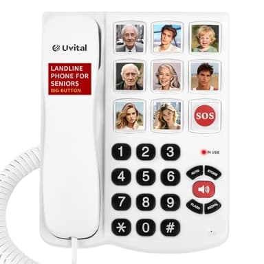 Uvital Big Button Phone for Seniors, Corded Landline Phones for Seniors with 8 One-Touch Dialing Big Buttons and 1 SOS Emergency Button, Hands-Free, Loud Ringer, Easy to Use