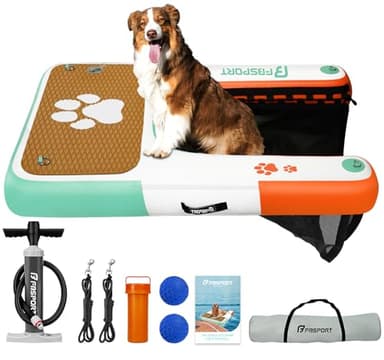 FBSPORT Inflatable Dog Boat Ramp Floating Dock Water Ladder for Pool, Boat, Non-Slip EVA Floating Ladder Pool Ramp for Dog Up to 220 LBs, Safe & Easy Access