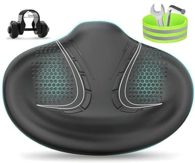 BLUEWIND New Noseless Oversized Bike Seat, Wide Bicycle Saddle Novel Backrest Design for Electric Bike, Fits Most Exercise Bike or Road Stationary Bike Seat Cushion for Men & Women (Black)