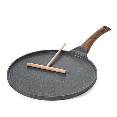 SENSARTE Nonstick Crepe Pan, Swiss Granite Coating Dosa Pan Pancake Flat Skillet Tawa Griddle 10-Inch with Stay-Cool Handle, Induction Compatible