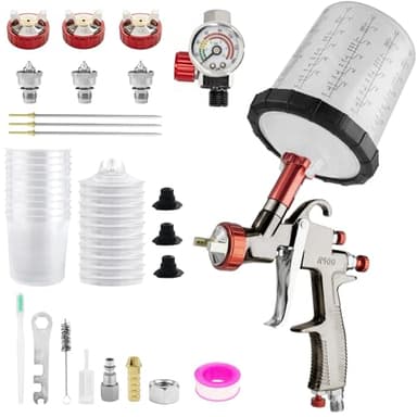 R500 Spray Gun LVLP with 650ml Mixing Cup&10 Disposable Cups, 1.3/1.5/1.7mm Nozzles Spray Paint Gun, LVLP Automotive Paint Gun for House Painting, Car, Furniture, Fence, Varnish&Top Coat