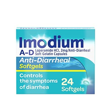 Imodium A-D Fast-Acting Anti-Diarrheal Softgels, Loperamide HCl 2 mg, Travel Essential Diarrhea Relief Medicine for Adults, 24 Count, Anti Diarrhea Pills,Easy to Swallow, for Ages 12+