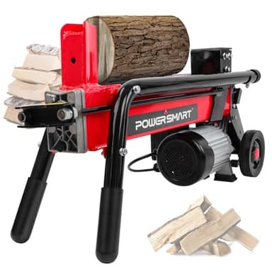 PowerSmart Electric Log Splitter 6.5-Ton - Efficient Wood Splitter with 3450 Motor Speed, 15 Amp, Horizontal Full Beam Design and Steel Wedge for Firewood & Kindling Cutting