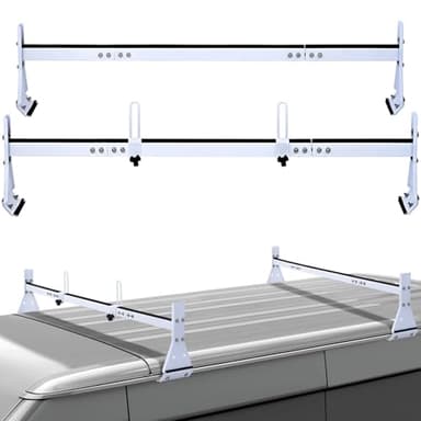 LMYYGOO Van Ladder Roof Racks, Adjustable Length 57-63“,Upgraded Anti Collapse 5-Section 2 Bars, Suitable for Vans with Rain Gutter only,700LB Load-Capacity