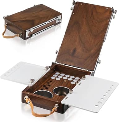 ACODE Wood Travel Watercolor Palette, Plein Air Easel Pochade Box for Art Supplies, Mini Walnut Portable Sketchbox for Painting, Handhold Tabletop Easel Storage Box, Wooden Art Box for Outdoor