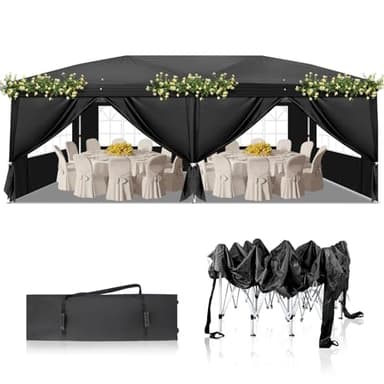 Outvita 10x20ft Pop Up Canopy Tent, Outdoor Instant Shelter Folding Canopy with 6 Side Walls and Carry Bag for Commercial Events, Party, Backyard BBQ, Camping Black