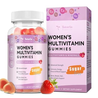 Totaria Sugar Free Multivitamin Gummies for Women 14+ w/Iron, Inositol, Folate, Biotin, Womens Daily Multivitamin Gummy w/Vitamin A, C, B, D3, K2, for Hair, Skin, Energy, Immune, Strawberry Flavor