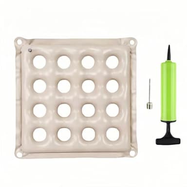 Medical Grade Wheelchair Cushion for Pressure Sores - Breathable Air Pad,Beige PVC Air Seat Pad,Pressure Relief Donut Design, Ventilated Holes,Donut Hole Design w/Hand Pump (17x17in) (Beige)