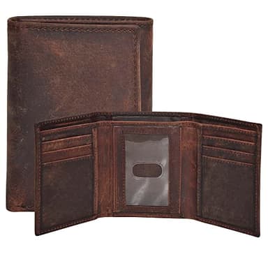 Real Leather Mens Trifold Wallet RFID Blocking Slim Minimalist Front Pocket - Thin & Stylish with ID Window in Gift Box