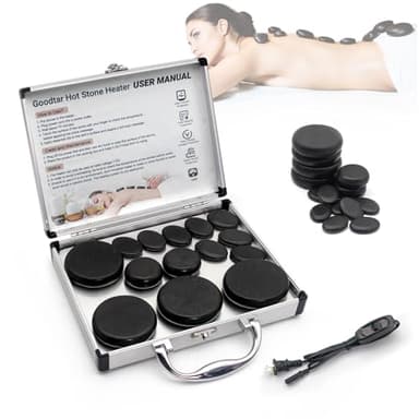 Goodtar Hot Stones Massage Warmer Kit, 14 PCS Hot Stones Massage Set and Heater Kit, Electric Rocks Basalt Stone Massager for Professional Therapy/Home SPA Use 110V (Small Size)