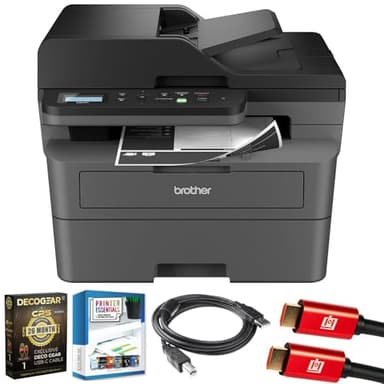 Brother Wireless DCP-L2640DW Compact Monochrome Laser Printer Bundle with Deco Gear CPS 26 Month Protection Pack, Tech Smart USA Printer Essentials, Deco Essential 6FT Printer Cable and HDMI Cable