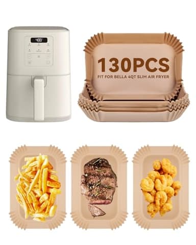 130PCs Air Fryer Paper Liners for bella 4Qt Slim Air Fryer(3.3lb Capacity), Rectangular Airfryer Disposable Parchment Paper Liner, Non-Stick Food-grade Air-Frier Accessories Rectangle Free of Bleach