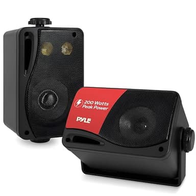 Pyle 3-Way Indoor & Outdoor Box Speaker System - 3.5" 200 Watt Compact Wall Mount Speakers for Home, Patio, Deck, Garage, Poolside, or Studio Use - Dual Speaker Set - PLMR24B (Black)