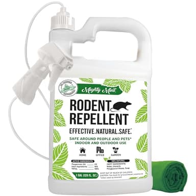 Mighty Mint Peppermint Oil Rodent Repellent Spray with Microfiber Cloth – Natural Indoor & Outdoor Control for Mice and Rats – Plant-Based, Extra-Strong Formula - 1 Gallon (128 oz)