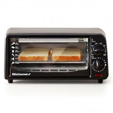 Elite Gourmet ETO236 Personal Compact 2 Slice Countertop Toaster Oven with 15 Minute Timer & Adjustable Temperature, Bake, Broil, & Toast, Black