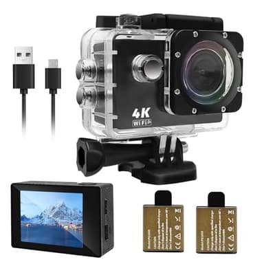 Cecosy Action Camera 4K 30FPS, Waterproof Camera 30M Underwater Ultra HD 131FT 170°Wide Angle Shooting, with 2 x 1050 mAh Batteries for Cycling, Ice Skating, Skiing, Fishing, Climbing