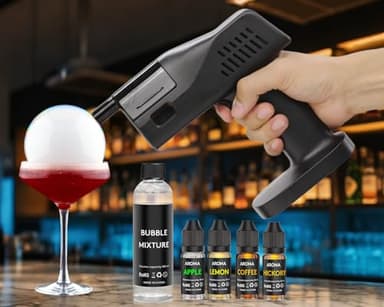 LWRT Cocktail Smoking Bubble Gun - Electric Smoke Bubble Gun for Cocktails with 4 Flavour Oils & Edible Bubbles, Drink Smoker Kit for Whiskey, Bourbon, Vodka, Rum - Gifts for Bartenders & Dads