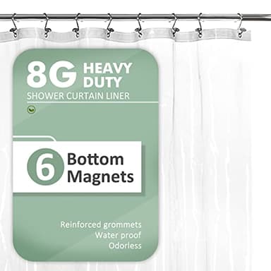 Shower Curtain Liner with 6 Magnets - Heavy Duty PEVA Plastic Shower Curtain for Bathroom, Waterproof Vinyl & See Through Bath Liner, Metal Grommets - Clear, 72x72