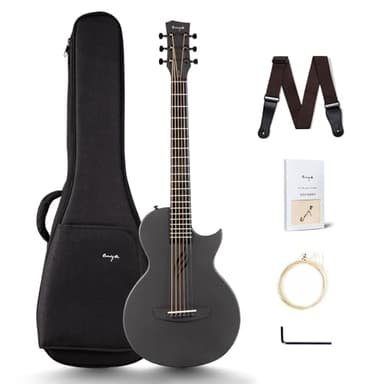Enya Nova Go Carbon Fiber Travel Acoustic Guitar | 1/2 Size Lightweight Moisture-Proof Guitara | Adult & Beginner Portable Guitar with Gig Bag & Accessories (Black)