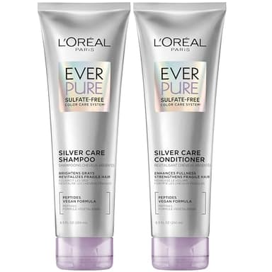 L'Oreal Paris EverPure Silver Care Sulfate Free Shampoo and Conditioner Set, Nourishing Vegan Formula with Peptides for Brightening Gray Hair, 1 Kit