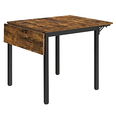 VASAGLE Folding Dining Table, Kitchen Table, Drop Leaf Extendable Table for Small Spaces, Seats 2-4 People, Industrial, Rustic Brown and Black UKDT077B01