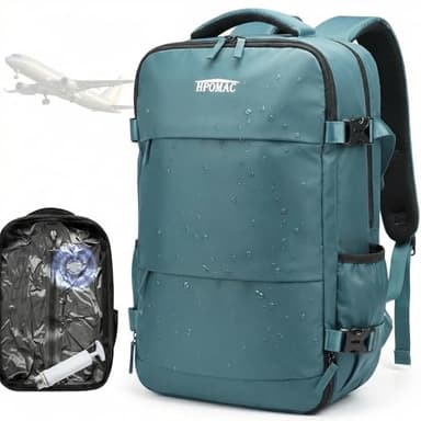 Vacuum Compression Backpack, Carry-On Size Travel Backpack with Vacuum System and Pump, Expands to 45L Packing Capacity, Fits 17” Laptop & 2–5 Days of Clothes, Water-Resistant Compression Backpack