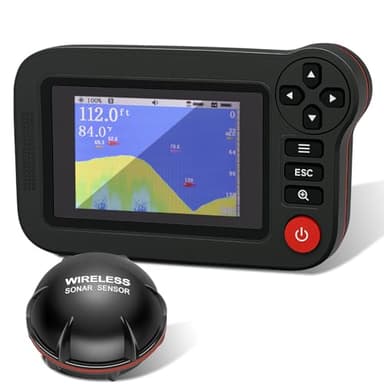 Portable Rechargeable Fish Finder, Wireless Sonar FishFinder, Castable Kayak Depth Finder with 105° Beam Angle and TFT LCD Display, 2.6-164 FT of Depth Locator, for Shore, Sea ＆ Ice Fishing