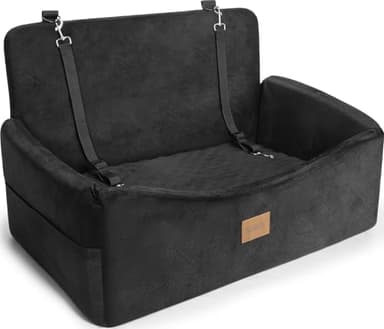 JOEJOY Dog Car Seat for Large Medium Sized Dogs Under 55 lbs, Dog Booster Seat for 2 Small Dogs with Detachable Washable Cover, Memory Foam Pet Car Seat with 2 Safety Belts and Storage Pockets