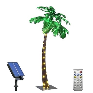 Lightshare 5FT 96L Solar Gorgeous Palm Tree Artificial Lighted Palm Tree, 56LED Lights, Decoration for Office, Home, Party, Christmas, Nativity, Outside Patio
