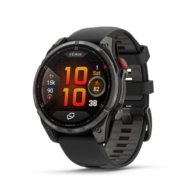 Garmin fēnix® 8 Pro, 51mm, AMOLED Display, Premium Connected Multisport GPS Smartwatch, inReach® Technology, Sapphire, Carbon Gray DLC Titanium with Black/Pebble Gray Silicone Band