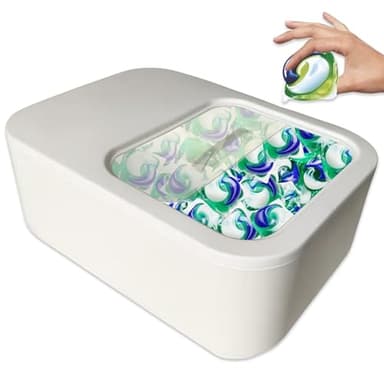 TidyFriend Laundry Pods Container with Slide Lid, 11.8" x 8.6" x 4.5", Airtight Storage Keeps Pods Fresh, Holds 9–10 lbs or 100–130 Pods, Laundry Detergent Container & Dishwasher Pod Holder (White)