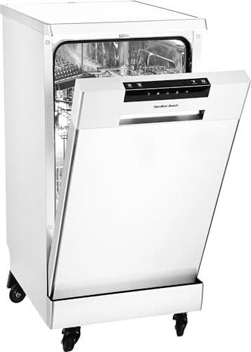 HAMILTON BEACH Portable Dishwasher with Wheels, 19in Wide, 8 Place Settings Capacity, White