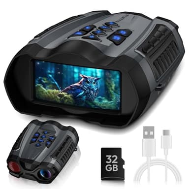 WARMTUYO Night Vision Goggles, 4K Infrared Binoculars with Camera, 9 Gear Night Vision with 5000mAh Battery, 16X Digital Zoom Nightvision with 32GB TF Card, 3.5" HD Binoculars Gift for Mens
