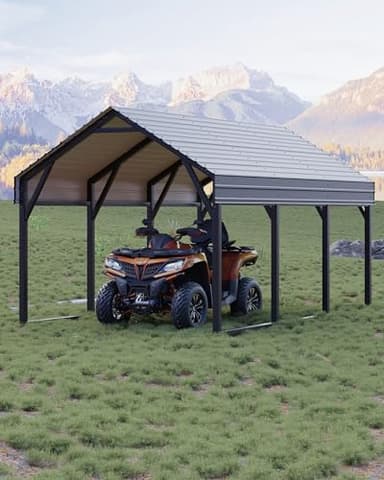 GarveeLife 12x13 ft Metal Carport Shed, Reinforced Frame and Steel Roof for All-Weather Use, Permanent Shelter for Cars, Motorcycles, ATVs, or Boats