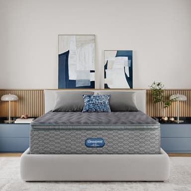 Beautyrest Days End Plush Pillow Top 14.75" Mattress, Gray - King - Cooling Tech, Supportive Durable Pocketed Coils, Pressure Relief, Motion Separation, 100 Night Sleep Trial and 10 Year Warranty