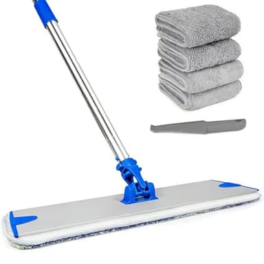 18" Professional Microfiber Mop, Flat Mop with Aluminum Alloy Base&Stainless Steel Handle for Floor Cleaning, Wet Dry Dust Floor Mops for Hardwood, Tile, Laminate