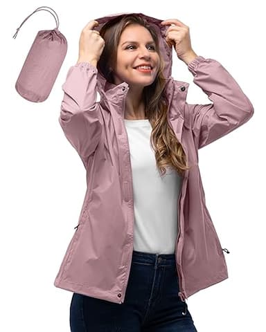 33,000ft Women's Rain Jacket Waterproof Lightweight Packable Raincoat with Hood for Golf Hiking Travel Windbreaker