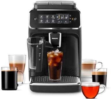 Philips 3200 Series Fully Automatic Espresso Machine - LatteGo Milk Frother & Iced Coffee, 5 Coffee Varieties, Intuitive Touch Display, Black, (EP3241/74)